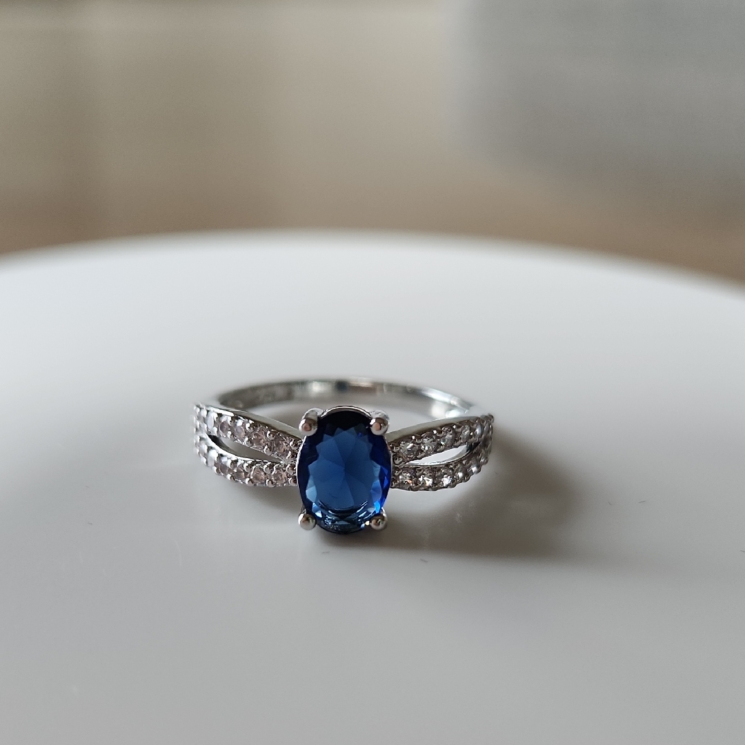 Pretty Bird Jewelry White Gold Plated Blue Gemstone Ring 16$